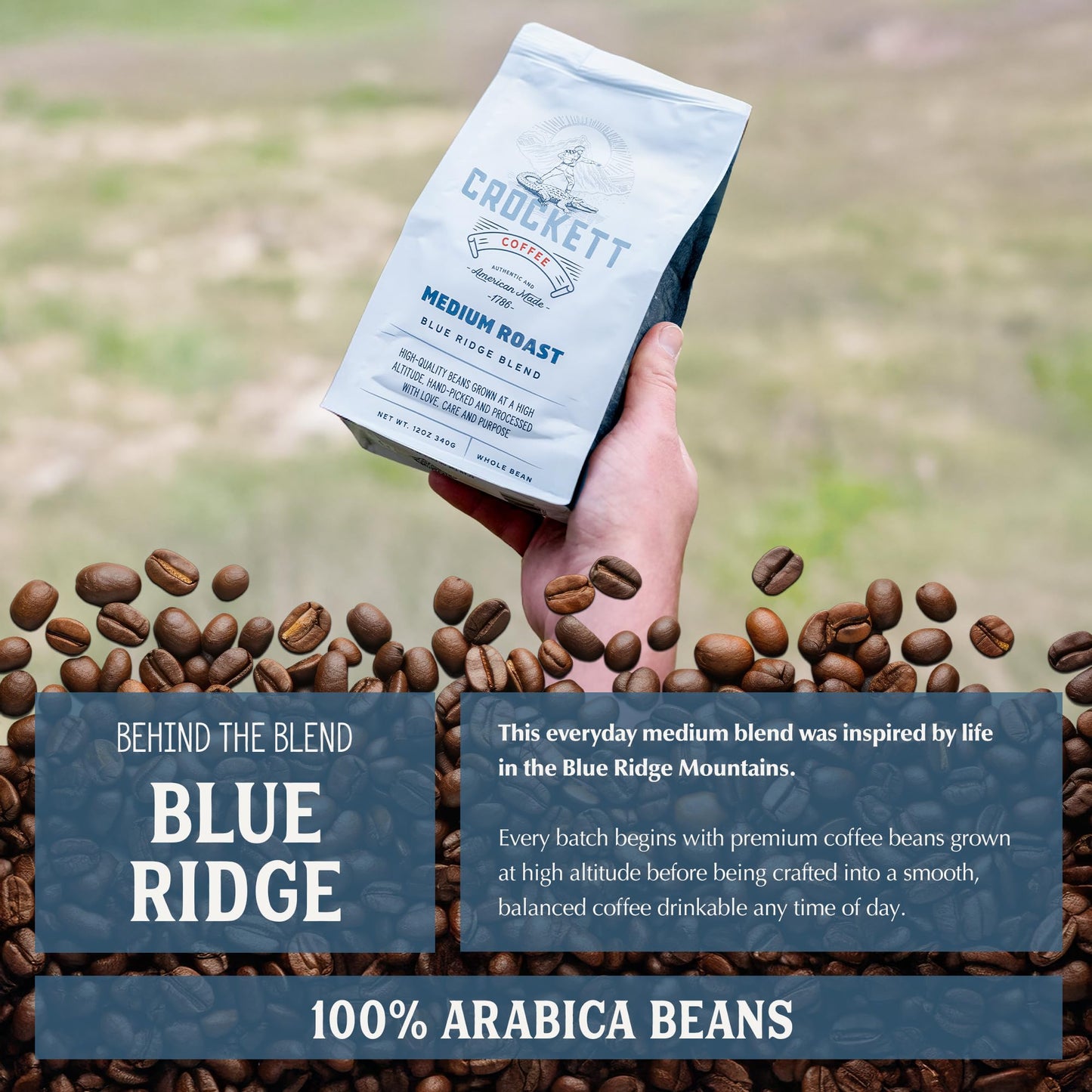 Crockett Whole Bean Coffee - Medium Roast Whole Coffee Beans with Smooth Flavor, Bold Aroma & Clean Finish - Perfect for Focused Energy, All-Day Drive