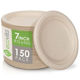 Ecovita 100% Compostable Paper Plates [7 in.] - 150 Disposable Plates Eco Friendly Sturdy Tree Free Liquid and Heat Resistant Alternative to Plastic
