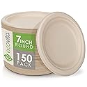 Ecovita 100% Compostable Paper Plates [7 in.] - 150 Disposable Plates Eco Friendly Sturdy Tree Free Liquid and Heat Resistant Alternative to Plastic