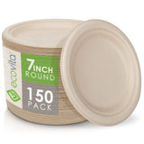 Ecovita 100% Compostable Paper Plates [7 in.] - 150 Disposable Plates Eco Friendly Sturdy Tree Free Liquid and Heat Resistant Alternative to Plastic