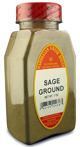 SAGE GROUND FRESHLY PACKED IN LARGE JARS, spices, herbs, seasonings 7 oz