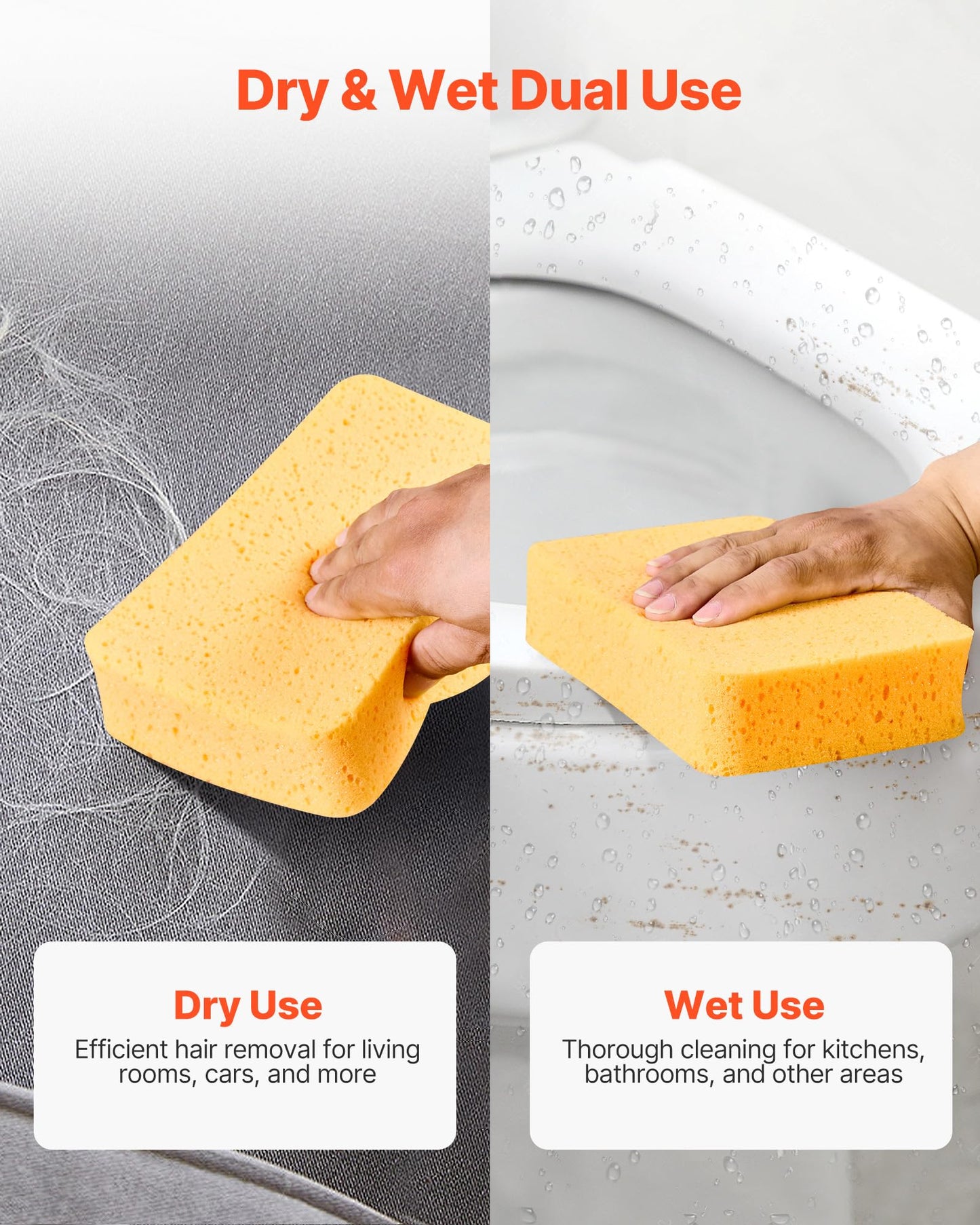 VEVOR 6-Pack Non-Scratch Cleaning Sponges, Dish Scrubber Sponges for Kitchen, Bathroom, Tiles, Marble and Glass Surfaces, Large Household Scrubbing