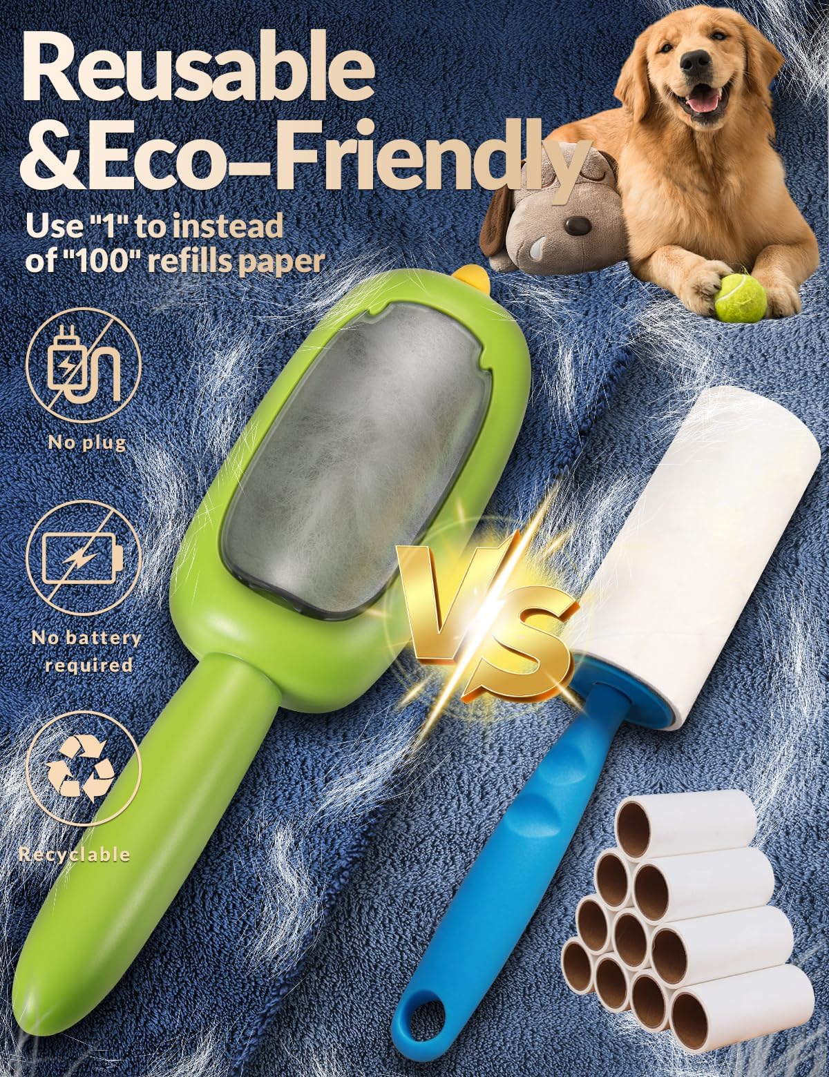 Washable Sticky Roller, Reusable Lint Roller, Washable Pet Hair Removal Tool for Clothes, Pet Hair Remover,Furniture for Cats and Dogs FurIdeal