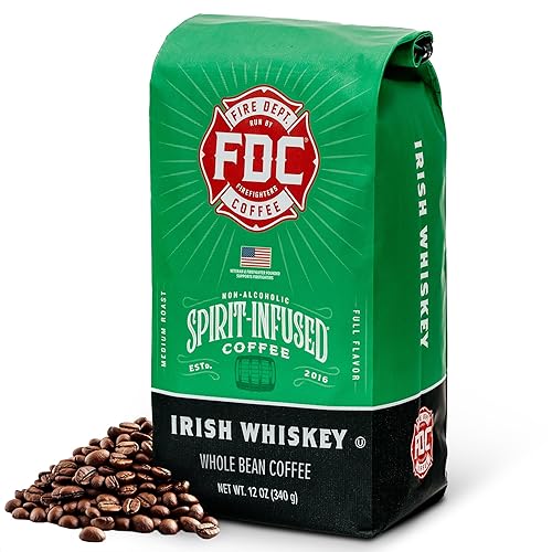 Fire Department Coffee - Gives Back to Firefighters - Irish Whiskey Infused Coffee Beans - Medium Roast - Non-Alcoholic - Roasted in the USA - Whole