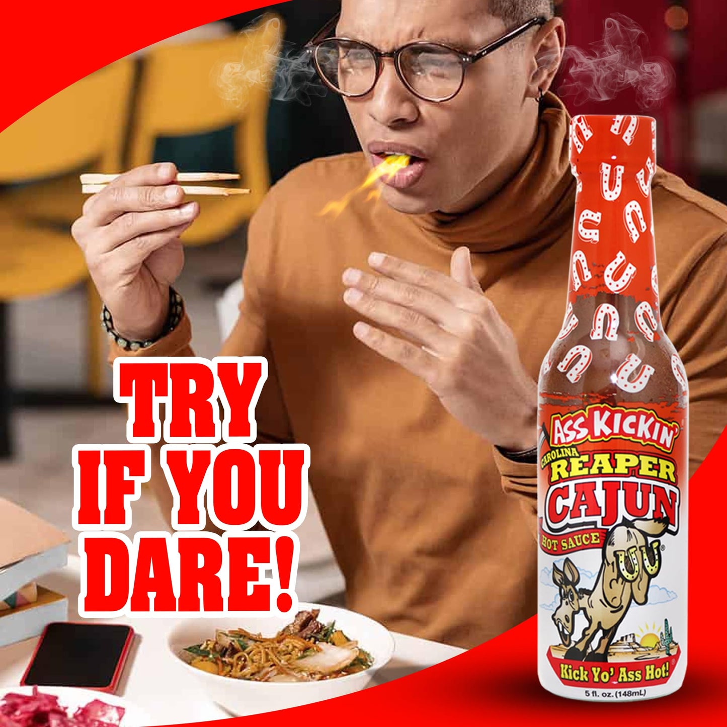 Ass Kickin’ Carolina Reaper Cajun Hot Sauce (5 oz) - Bold Cajun Seasoning & Carolina Reaper Blend - Extreme Heat Gourmet Hot Sauce for Wings, Gumbo