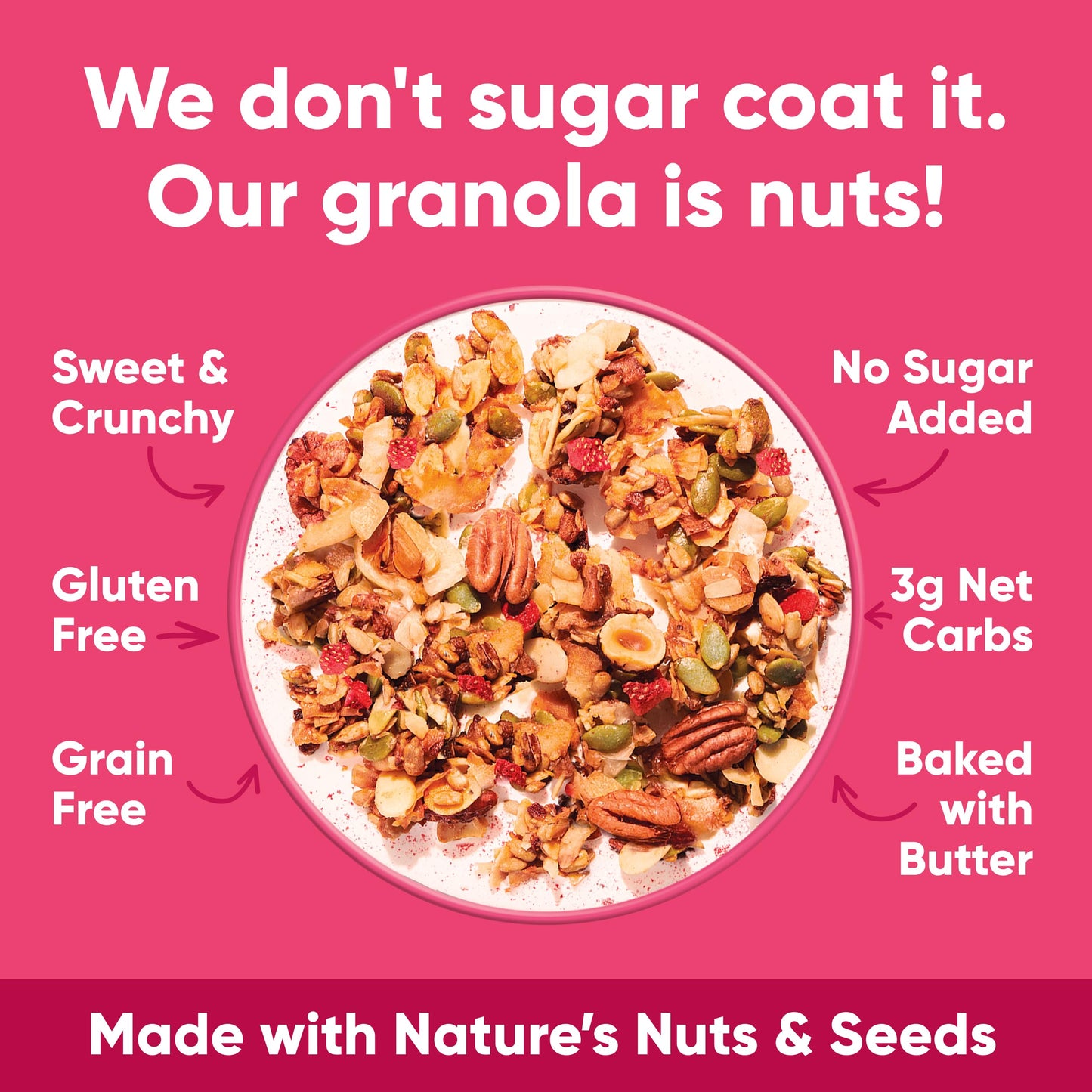 NuTrail Nut Granola Cereal, Vanilla Strawberry, No Sugar Added, Keto, Low Carb, Gluten Free, Grain Free, Healthy Breakfast 8 oz. 1 Count
