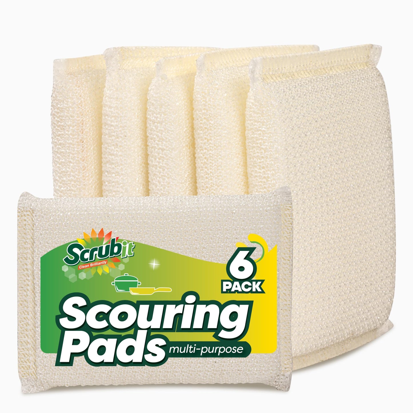 6 Scrub Sponges Kitchen by SCRUBIT, Multi-Purpose Scouring Pads, Non-Scratch Cleaning Sponges for Dishes, Pots & Non-Stick Cookware - Long Lasting