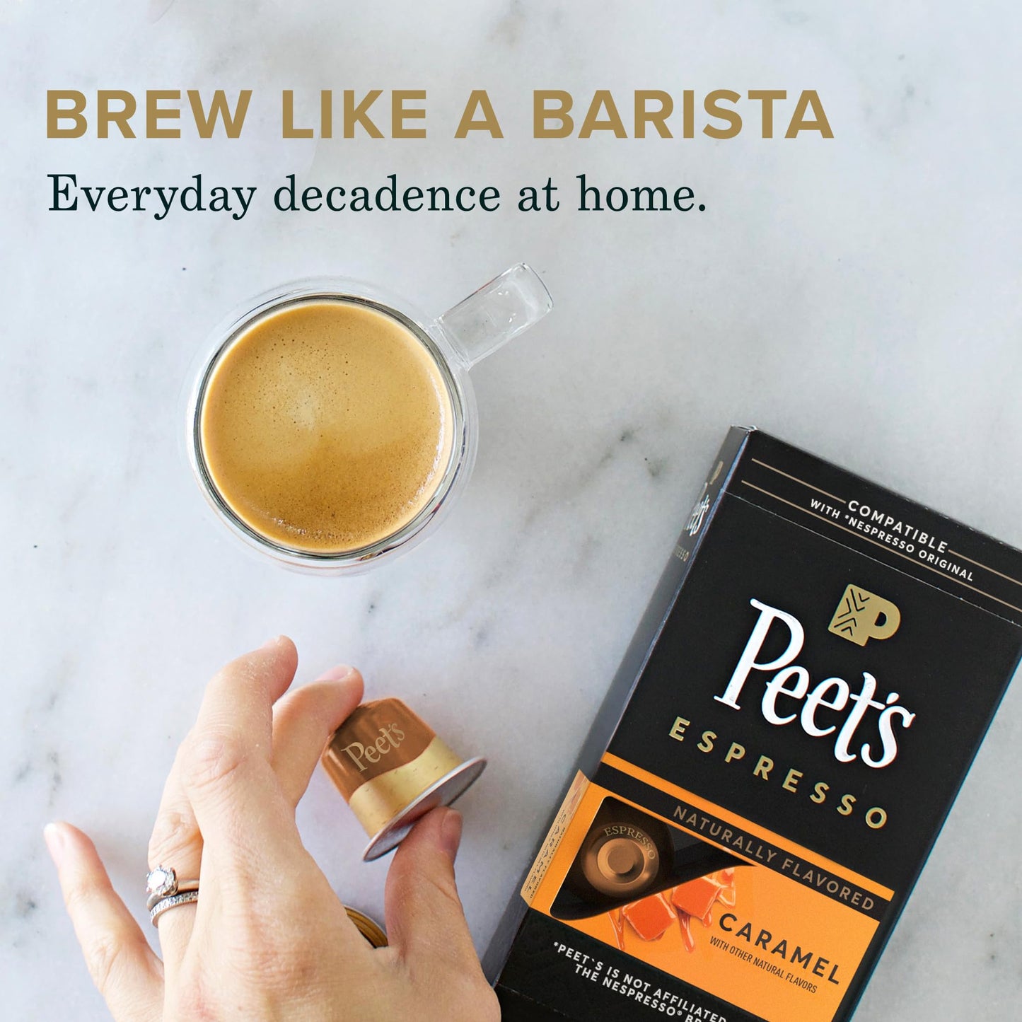 Peet's Coffee, Dark Roast Espresso Capsules Compatible with Nespresso Original Machine, Caramel 10 Count (1 Box of 10 Espresso Capsules)