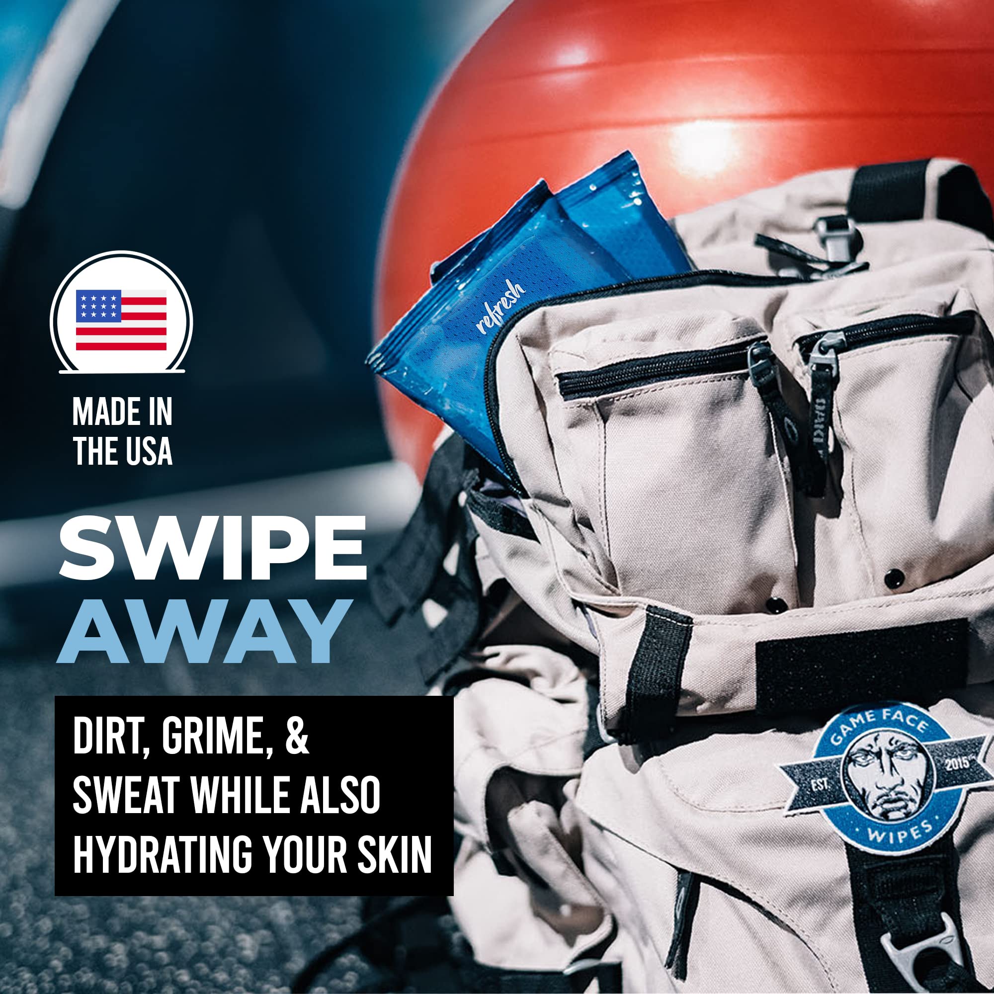 Game Face Deodorizing Body Wipes 25 Count Extra Large Size Compostable Cloth Naturally Formulated Hydrating, Refreshing, and Odor Neutralizing Wipes