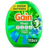 Gain Flings Liquid Washing Detergent Pacs, Now with Odor Defense + Color Guard, Waterfall Delight Scent, 4-In-1 Liquid Laundry Detergent Pods, Clean