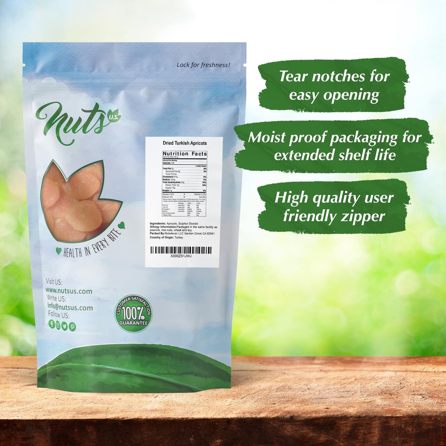NUTS U.S. - Dried Apricots | Jumbo Size Turkish Apricots | No Added Sugar & Color | Chewy and Juicy Texture | Non-GMO and No Added Flavor | Whole