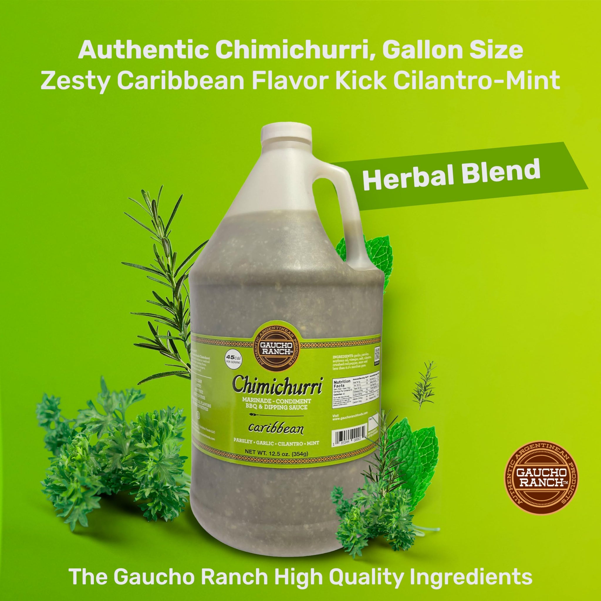 Gaucho Ranch Authentic Caribbean Chimichurri Flavor Blend, Herb-Infused Chimichurri Seasoning with Organic Parsley & Mint, Zesty Vegan Marinara Sauce