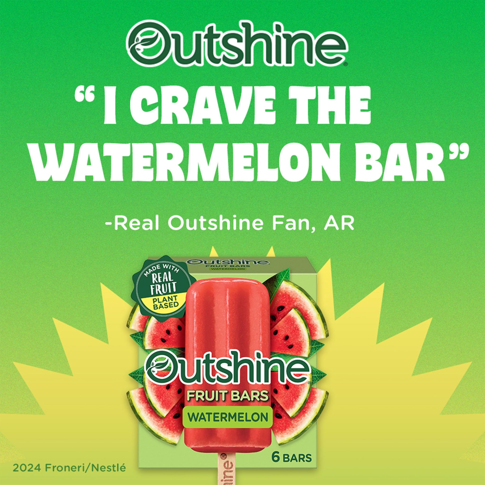 Outshine, Watermelon Frozen Fruit Bars, 6 Count (Frozen)
