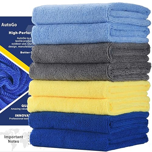 AutoGo Microfiber Cleaning Cloth 16x16 Inch 8 Pack, Multipurpose Cleaning Rags for House Housekeeping Dusting, Absorbent Lint Free Streak Free Hand