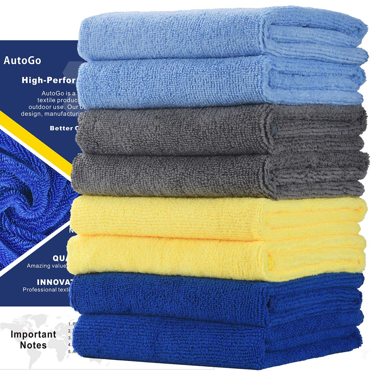 AutoGo Microfiber Cleaning Cloth 16x16 Inch 8 Pack, Multipurpose Cleaning Rags for House Housekeeping Dusting, Absorbent Lint Free Streak Free Hand