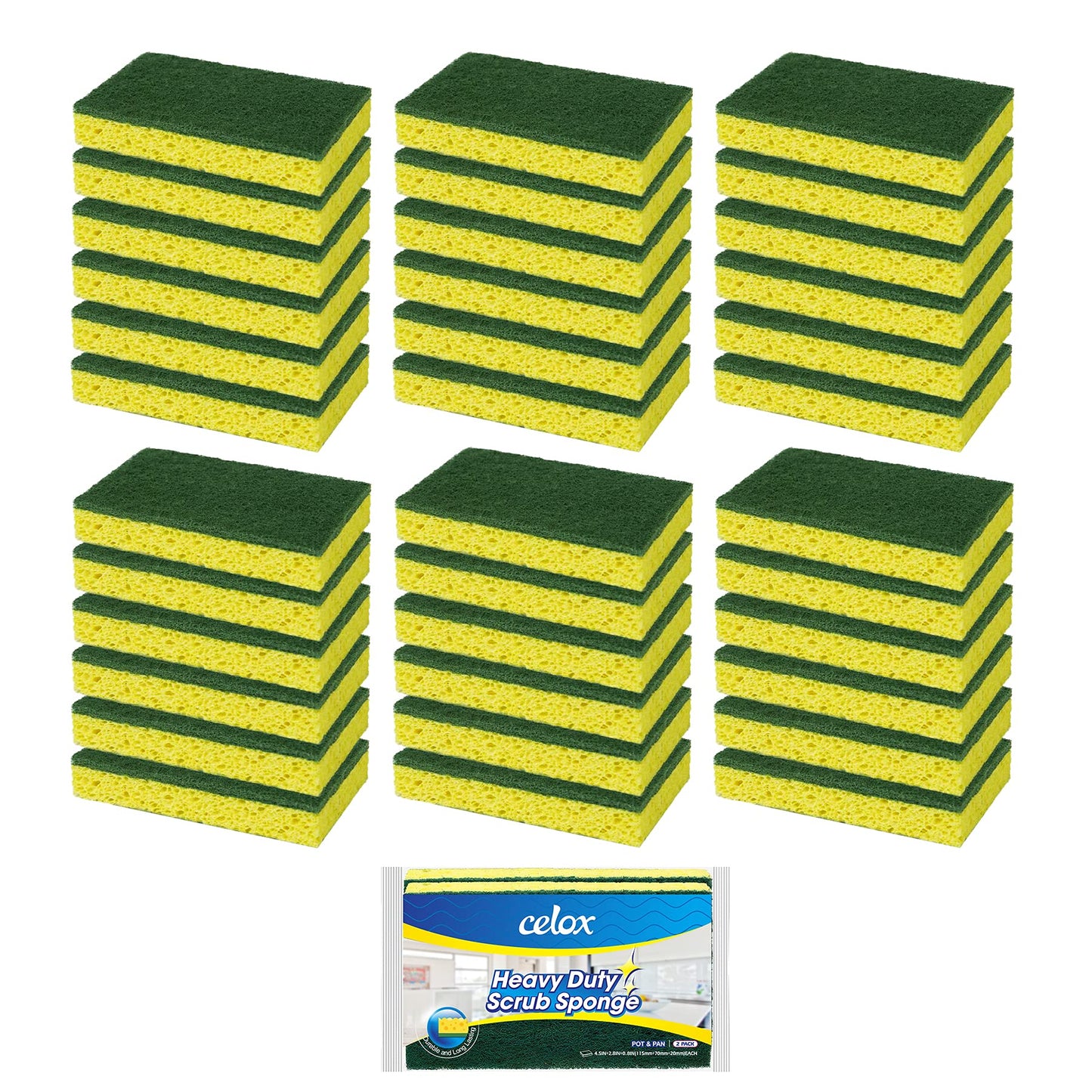 CELOX 36 Pack Dish Sponge for Kitchen, Dual Sided Scrub Sponge Heavy Duty, Non-Scratch Sponges Perfect for Kitchen Dishwashing and Household Cleaning