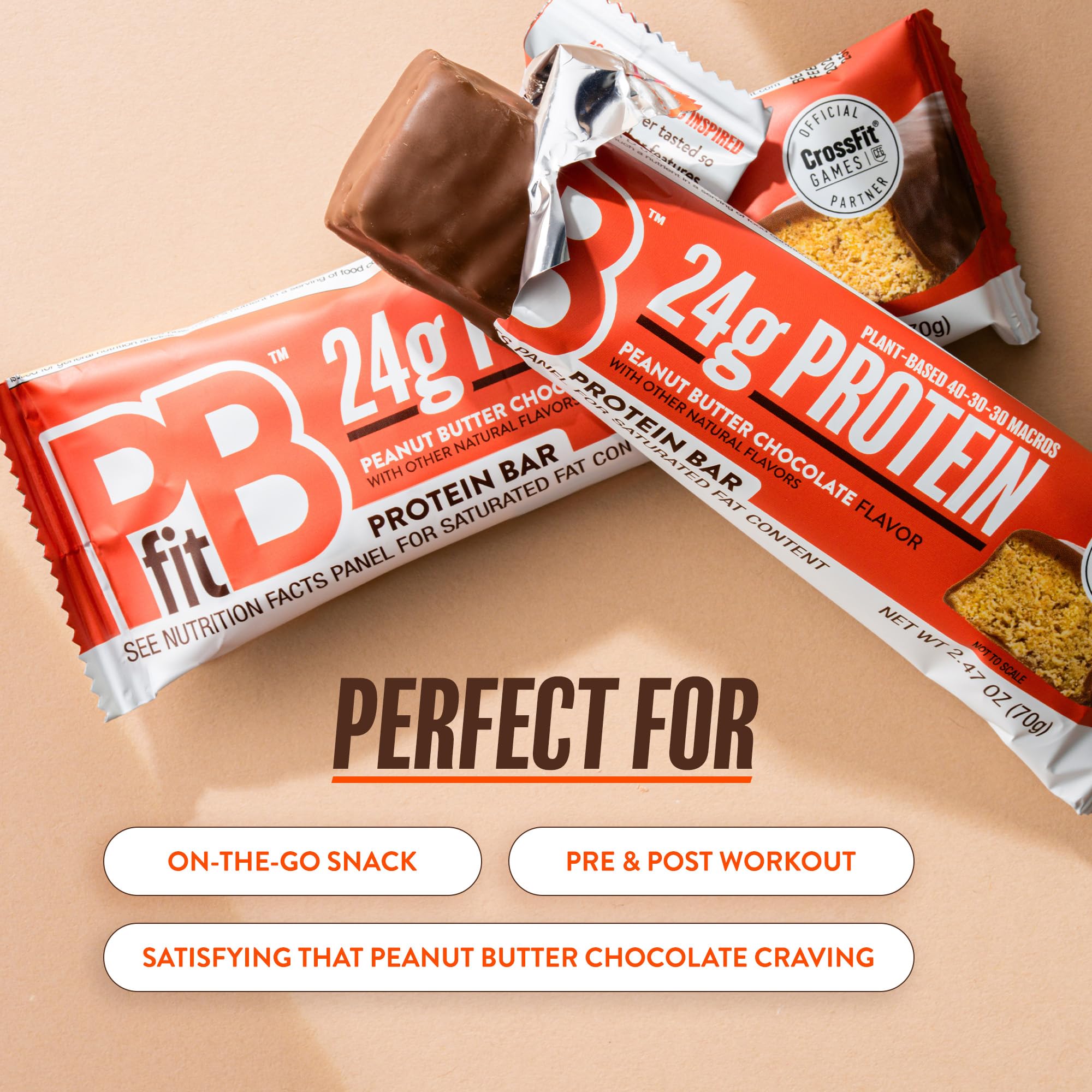 PBfit Peanut Butter Chocolate Protein Bars, 24g Protein, Gluten Free, Vegan, Plant-Based 40-30-30 Macros, 2.47 Oz (Pack of 12)