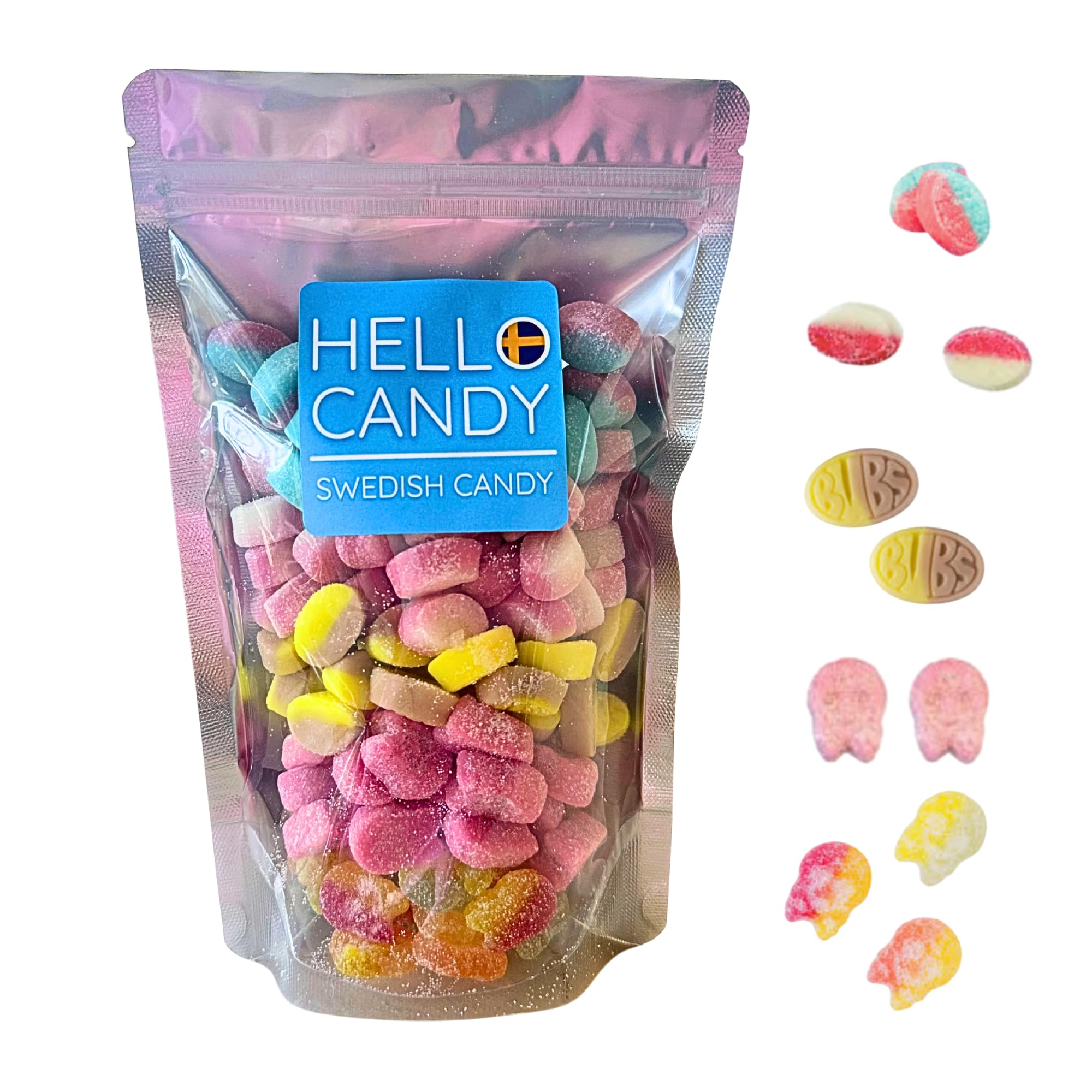 HELLO CANDY Swedish Mini BUBS Mix, Assorted Sweet & Sour Flavors, 1 lb Bag - Soft Fruit Chews, Scandinavian Sweets for Kids & Adults