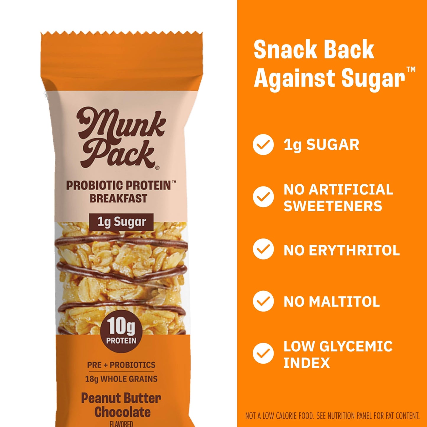 Munk Pack Peanut Butter Probiotic Protein Bars | 10g Plant Protein, 1g Sugar, 6g Fiber | Diabetic-Friendly Ideal Breakfast Bars - On-the-Go Snacks