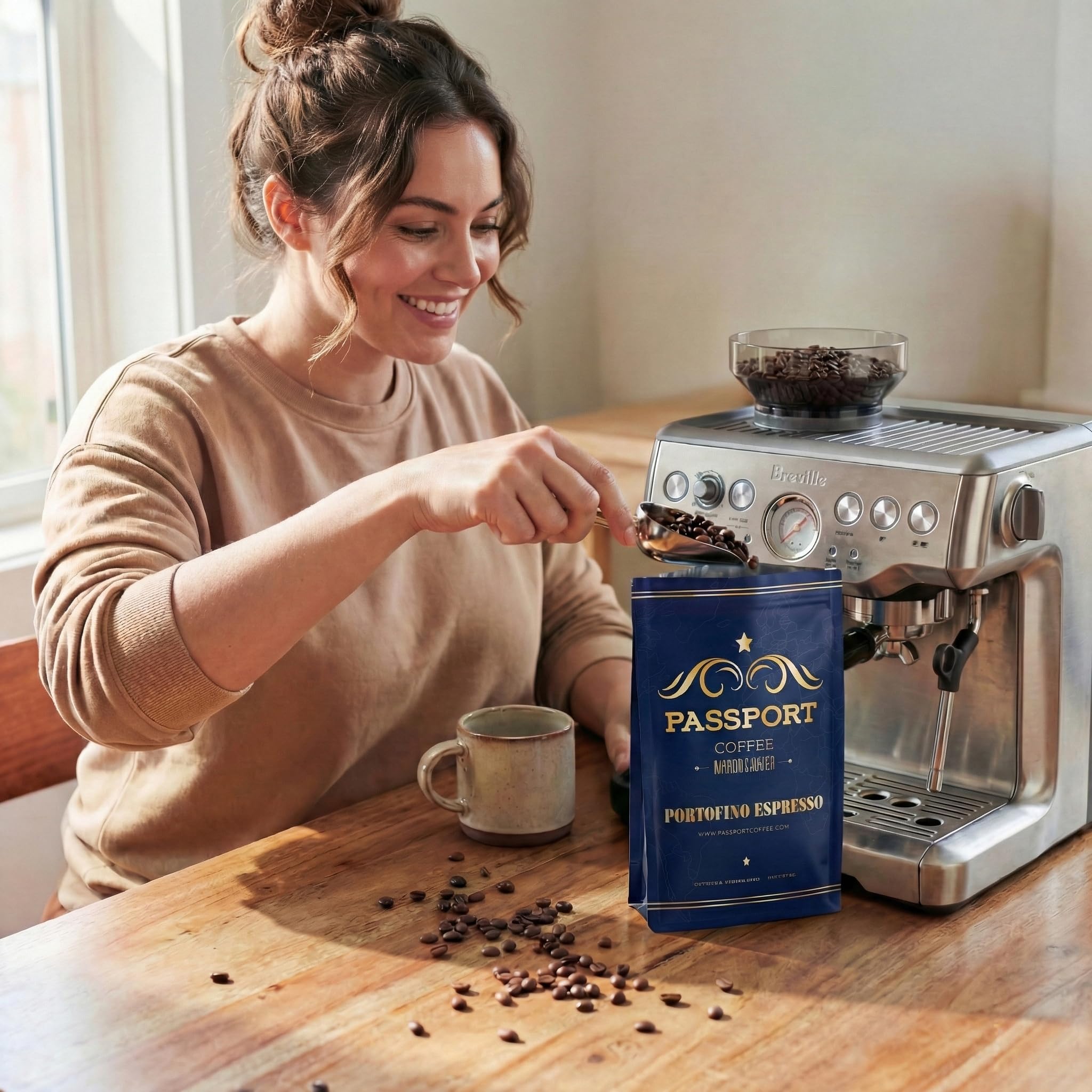 Passport Coffee Portofino Espresso - Medium-Light roast blend from Ethiopia, Costa Rica, Guatemala & Brazil. Flavor notes of caramel & brown sugar