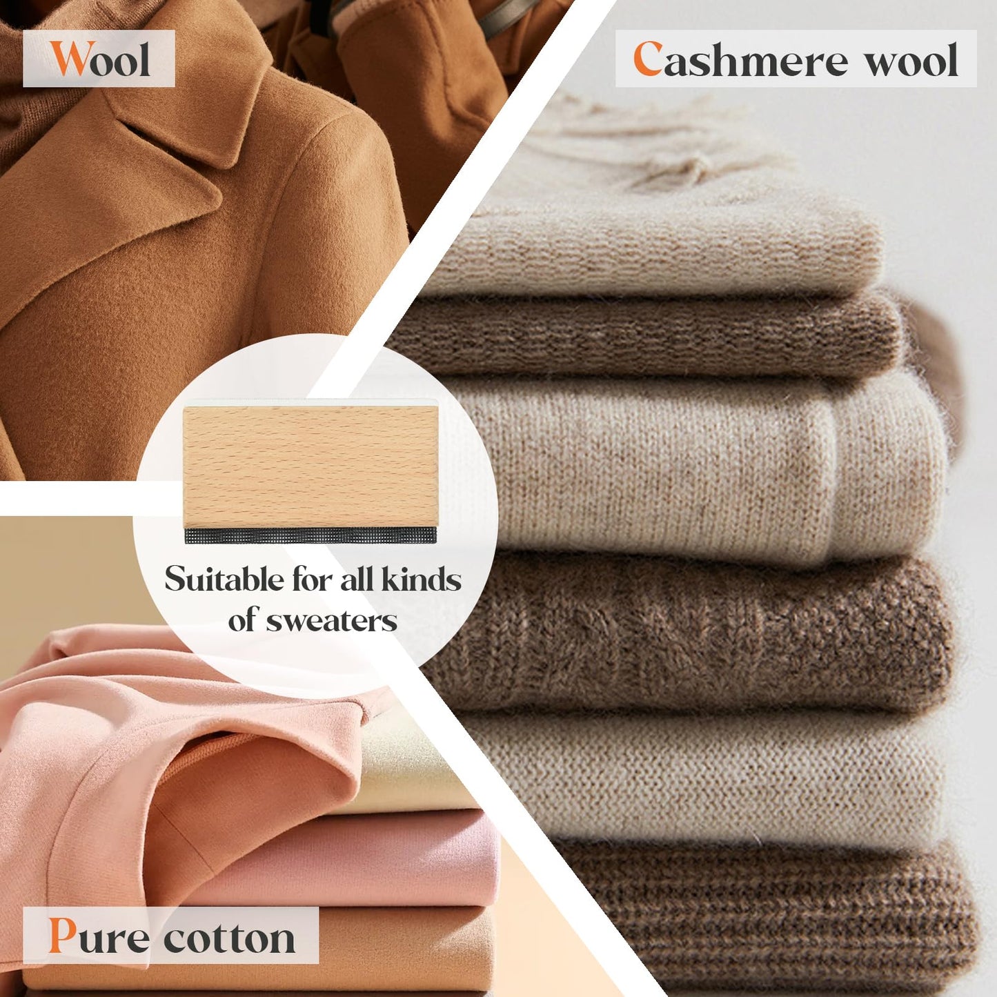 Cashmere Comb - Double Edge Sweater Pill Remover, Beech Wood Fabric Fuzz & Lint Remover for Wool, Cashmere, Knitwear & Home Textiles(2 Pcs)