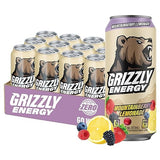 GRIZZLY Energy Drink Mountainberry Lemonade Taurine B Vitamins & 160mg Caffeine - Energy Focus & Hydration Boost - 10 Calories, Zero Sugar - No