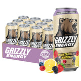 GRIZZLY Energy Drink Mountainberry Lemonade Taurine B Vitamins & 160mg Caffeine - Energy Focus & Hydration Boost - 10 Calories, Zero Sugar - No