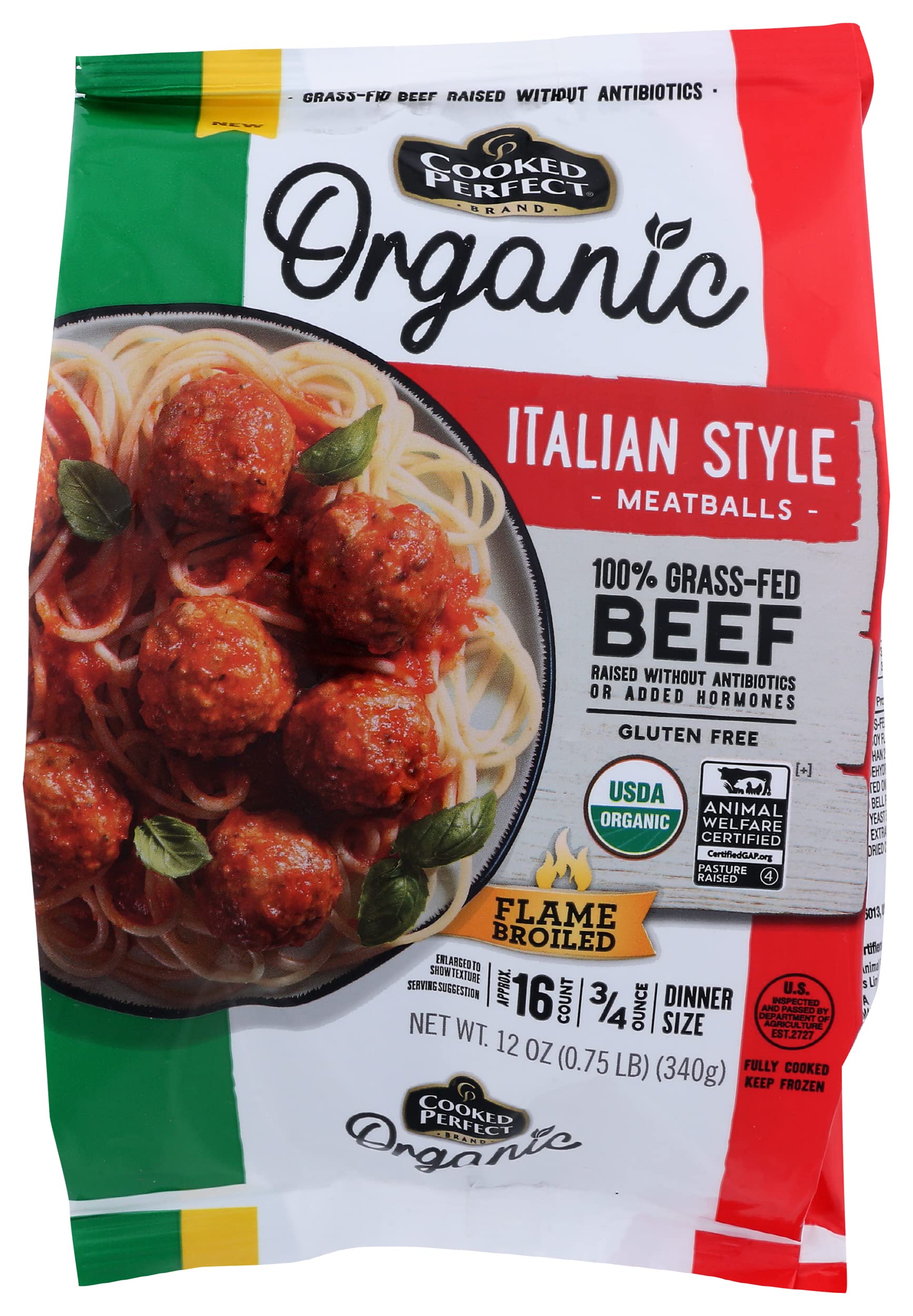 Cooked Perfect, Beef Meatball Italian Gluten-Free Grass Fed Organic, 12 Ounce , 12 Ounce