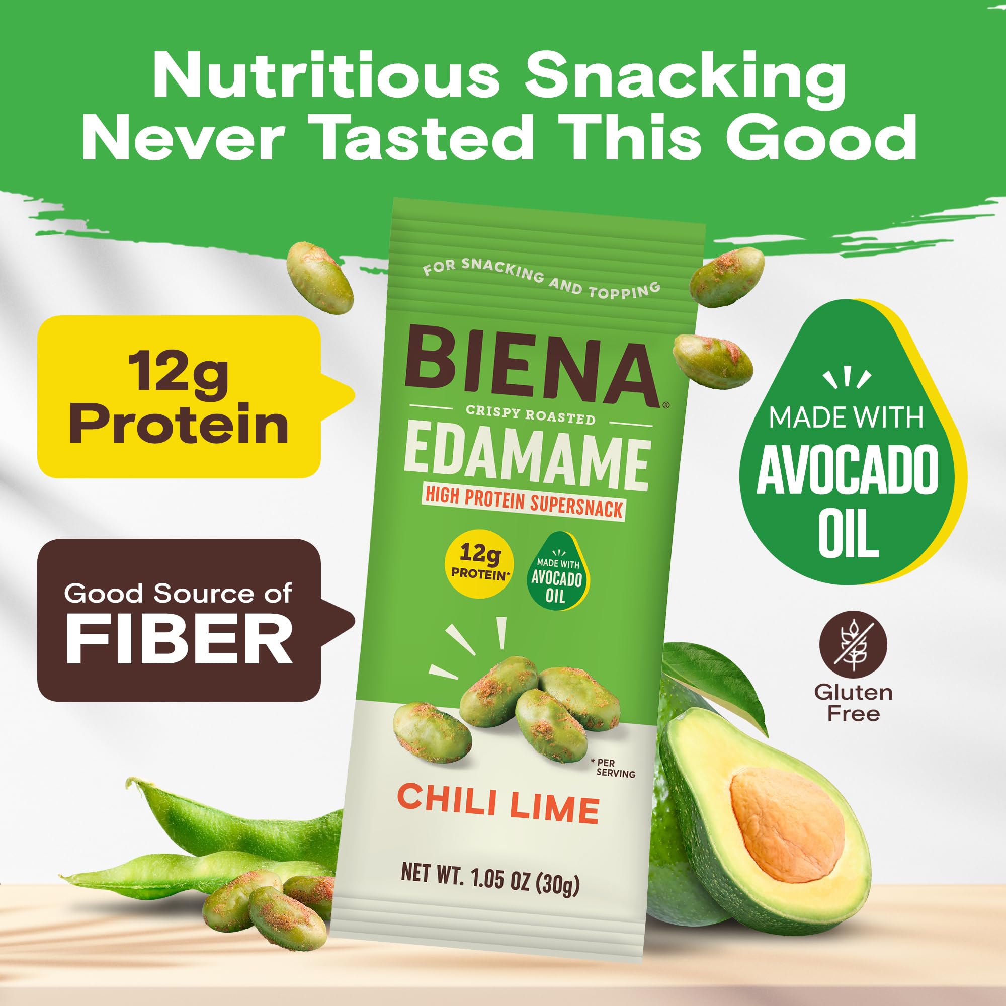 Biena Edamame Beans Snack High Protein Snacks - Healthy Office Snacks For Adults and Kids, 13g of Protein, 130 Low Calorie, Crunchy Edamame, Vegan