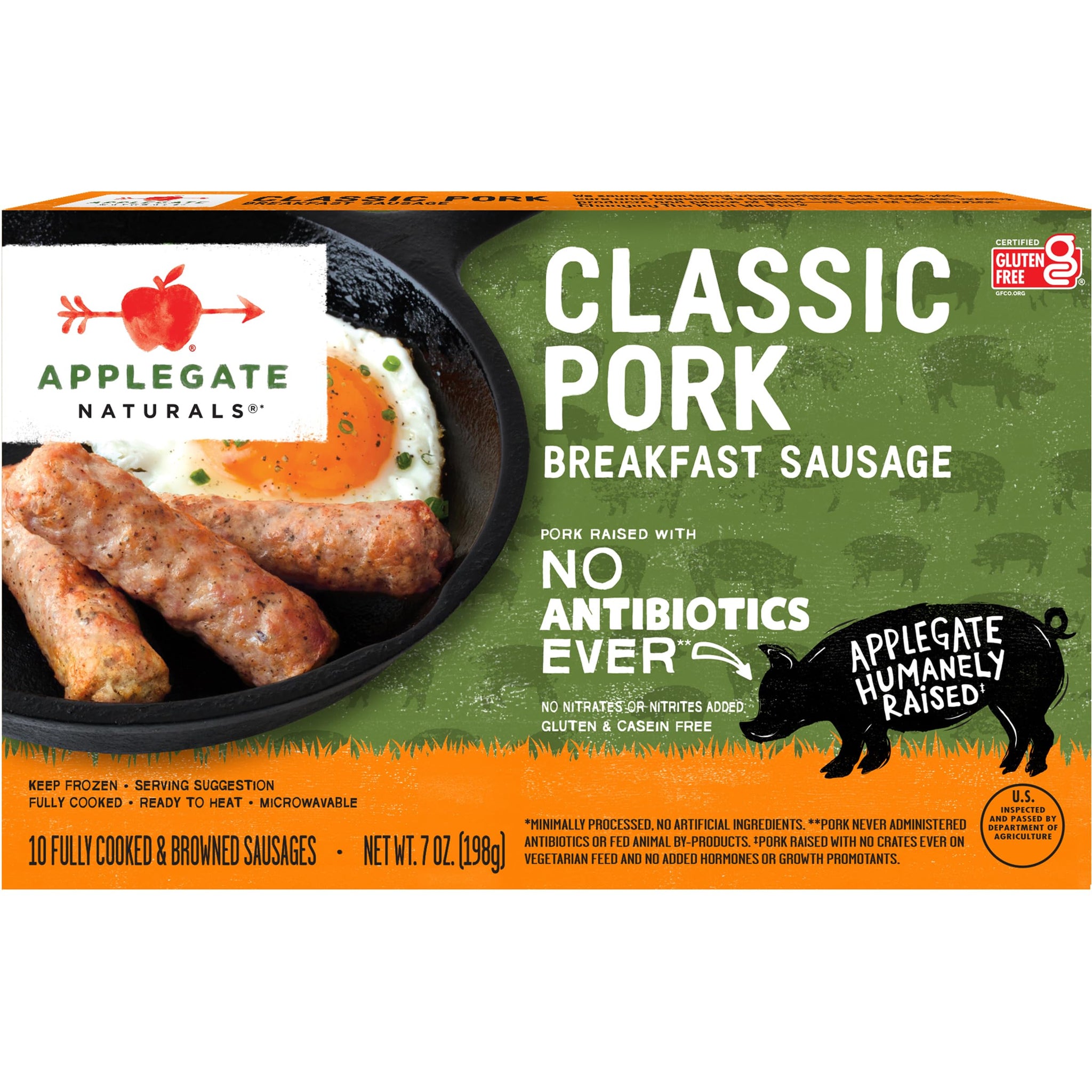 Applegate Naturals Classic Pork Breakfast Sausage, Fully Cooked, 7oz (Frozen)