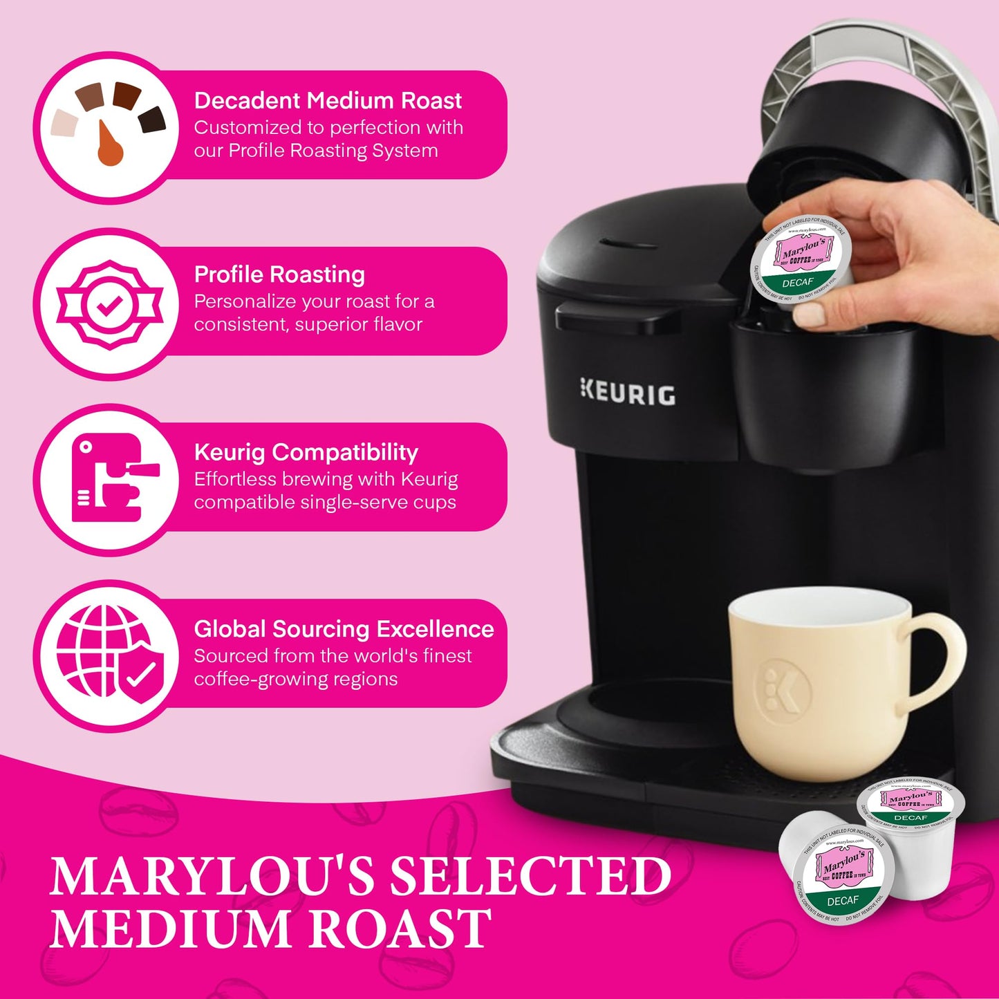 Marylou’s Coffee - Famous Decaf Blend Gourmet Coffee, Delightful Medium Roast Coffee, Compatible with Keurig® Coffee Maker, 1 Count (12 Single Serve