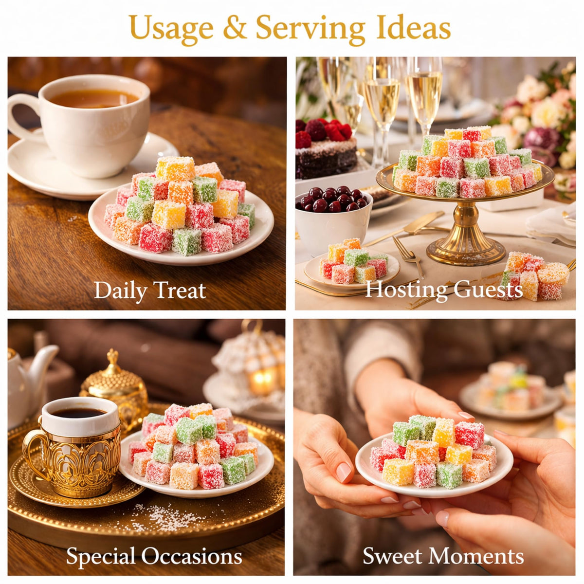 Assorted Turkish Delight (Small Cut/Ku? Lokumu) 400g - Fruit Flavored Lokum (Rose, Lemon, Orange, Mint) - Soft & Fresh, Coconut Coated, Traditional