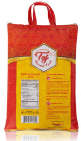 TAJ Sona Masoori Rice 10lbs | Short Grain White Rice | Product of India