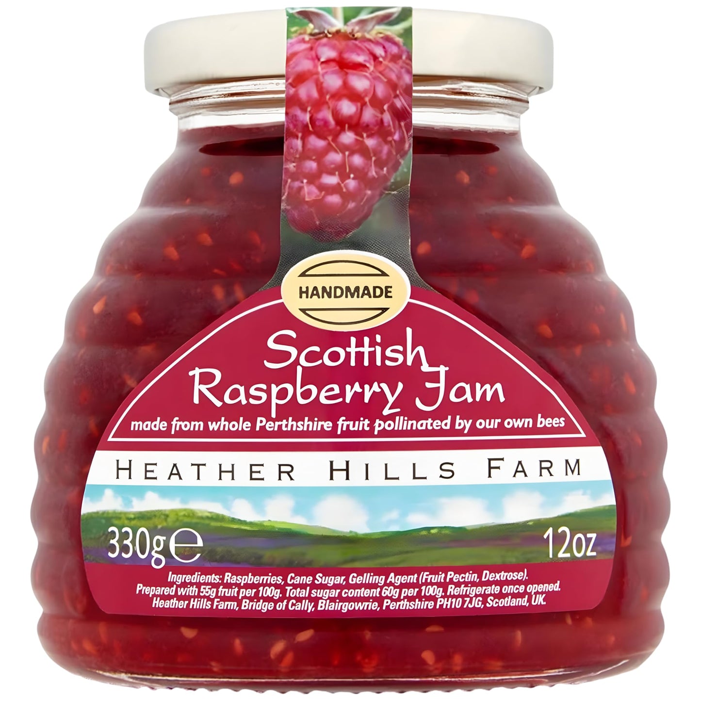 Heather Hills Farm Scottish Raspberry Jam 11.6oz (330g) - Handmade Artisan Fruit Preserve, Tart Natural Soft Set Jam, Scottish Food Gift from
