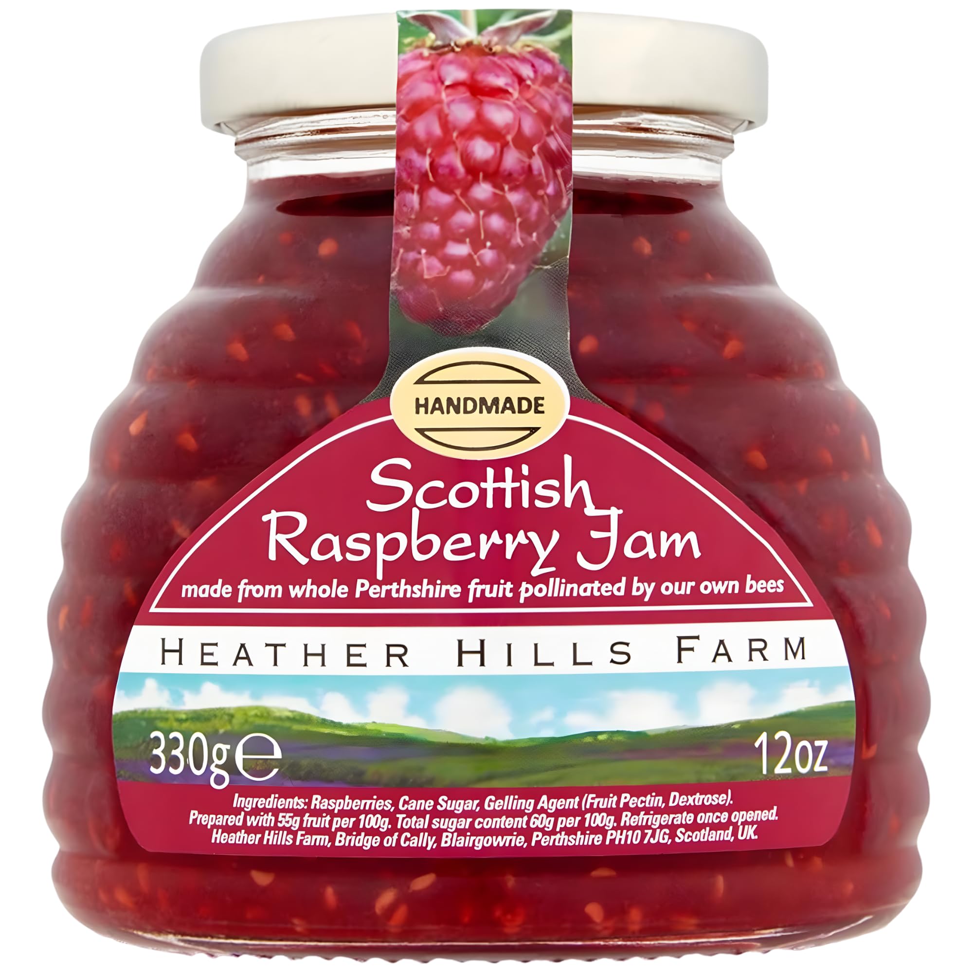 Heather Hills Farm Scottish Raspberry Jam 11.6oz (330g) - Handmade Artisan Fruit Preserve, Tart Natural Soft Set Jam, Scottish Food Gift from