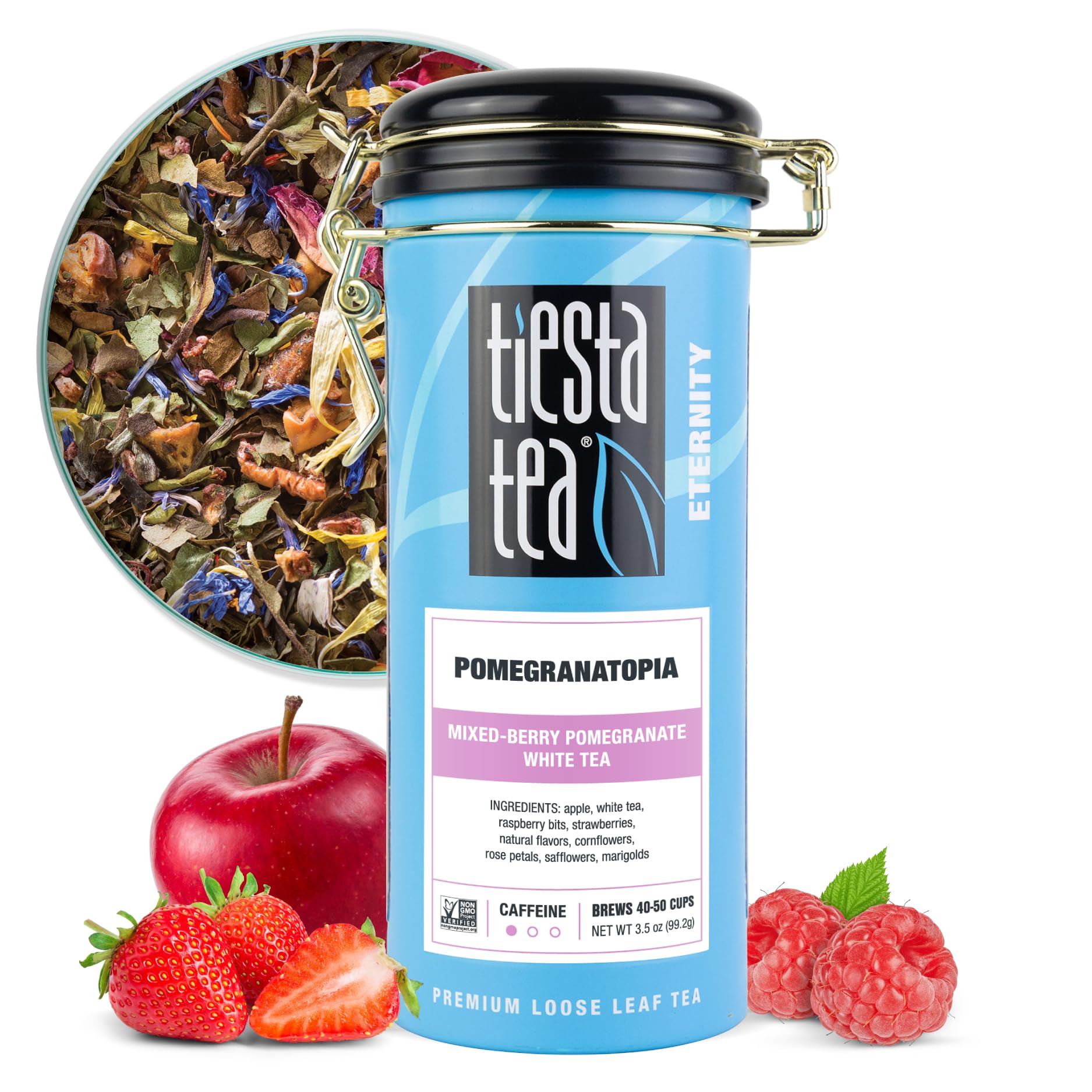 Tiesta Tea Pomegranatopia - Premium Loose Leaf Mixed-Berry Pomegranate White Tea | Low-Caffeine Blend | Hot & Iced | 3.5 Ounce Refillable Tin | Brews