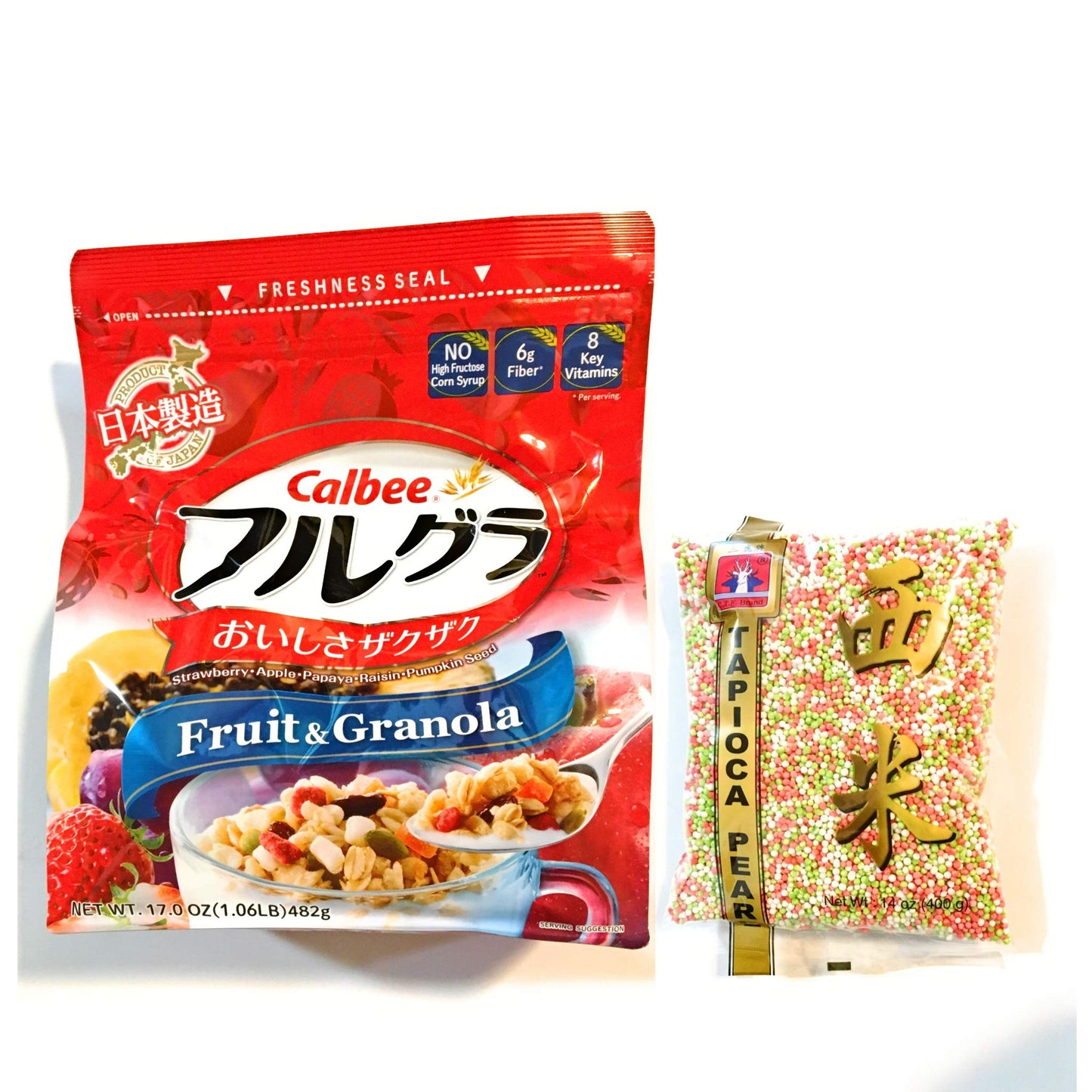 Calbee Fruit & Granola 17 Oz And Tapioca Pearl 14 Oz