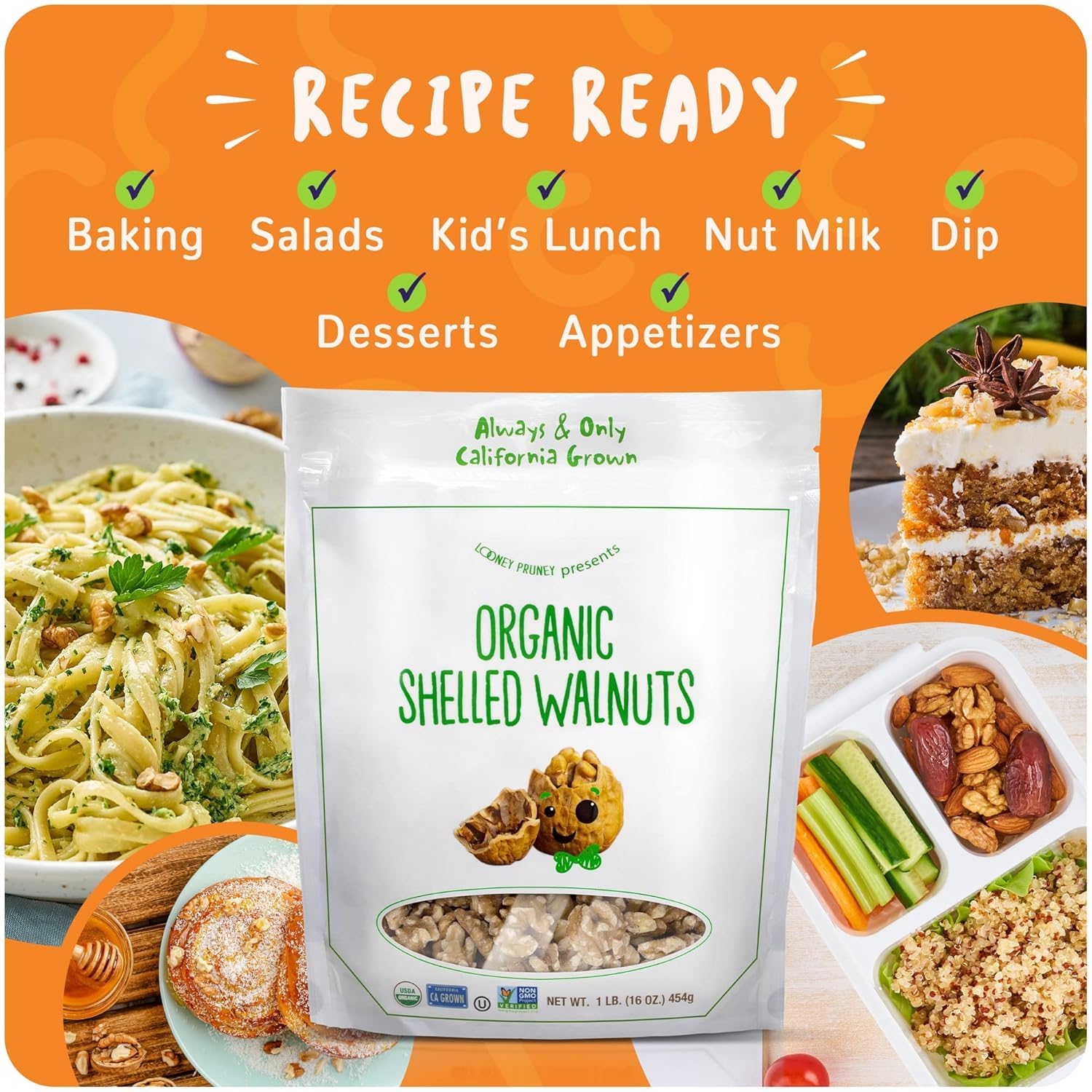 Organic Walnuts Unsalted 2 Pack (2LBS/16oz bags) Natural Shelled Walnut Halves & Pieces | Raw Organic Walnuts | Unsalted For Snacking, Baking, Topping