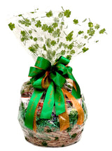 St. Patrick’s Day Gift Basket with Chocolate, Candy & Snacks - 10 Inch Shamrock Wrapped Gift Basket - Irish Holiday Treats for Family, Friends