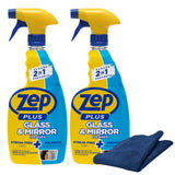 Zep Plus Glass & Mirror Foaming Cleaner 32 oz (2 Units) and a Blue Microfiber Rag ECBD025-2-Pack Ammonia-Free Anti-Fog Streak-Free Mirror and Glass