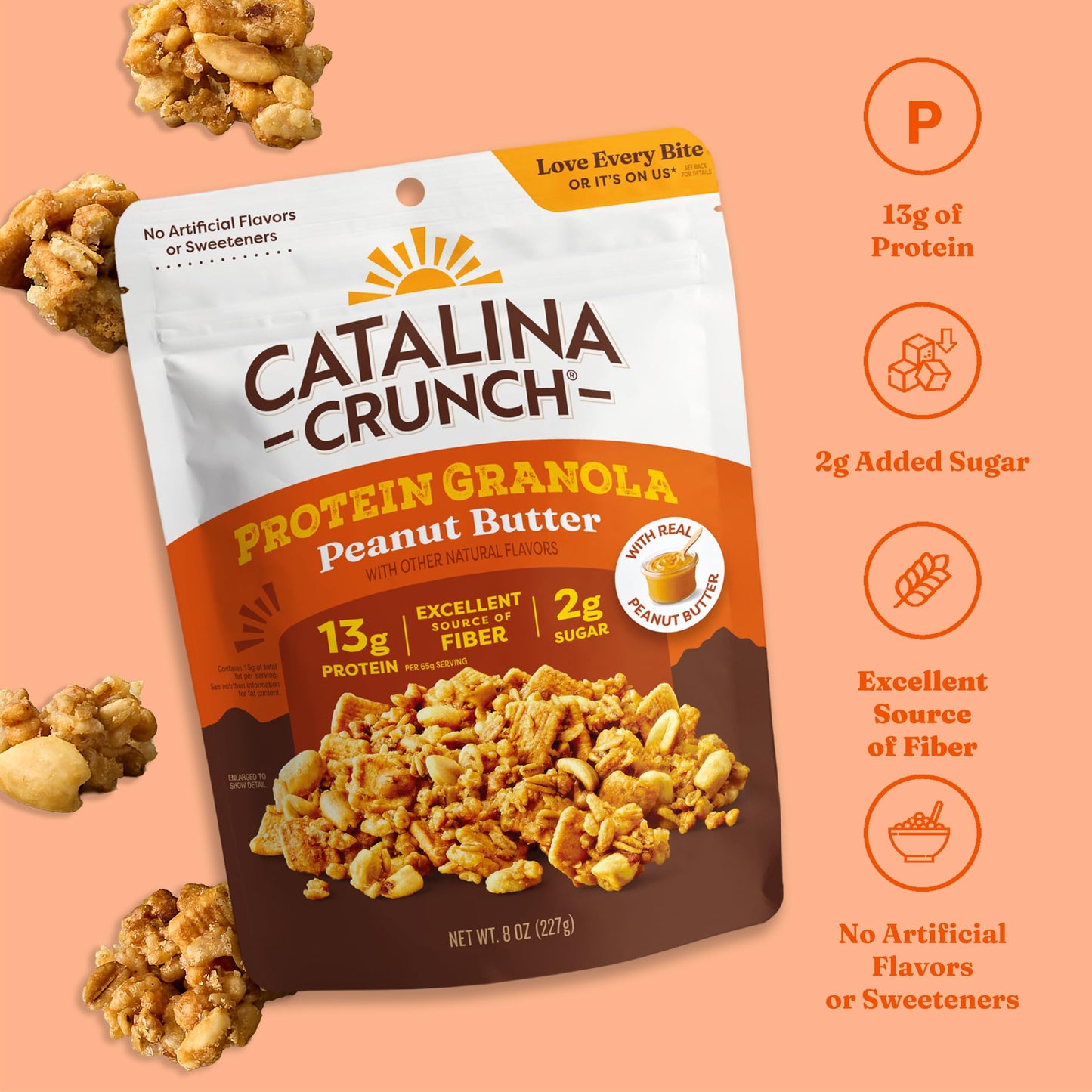 Catalina Crunch Protein Granola - Low Sugar Breakfast Cereal with 13g of Protein - Gluten Free, Keto Friendly - Peanut Butter - 8 oz. Bag (Pack of 1)