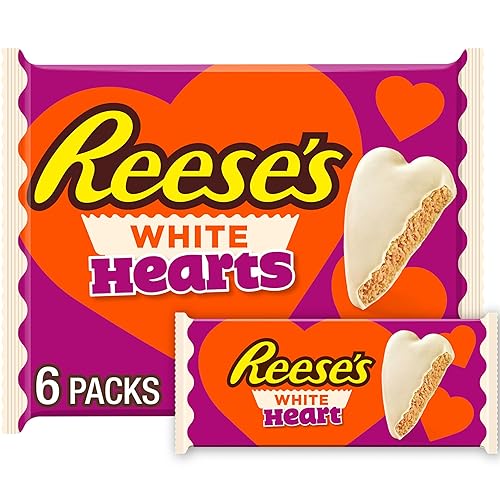 REESE'S White Creme Peanut Butter Hearts, Valentine's Candy Packs, 1.2 oz (6 Count)