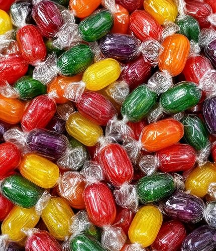 Assorted Hard Candy Fruit Barrels - 1 lb Bulk Individually Wrapped Orange, Cherry, Apple, Lemon, Grape Fresh and Sweet