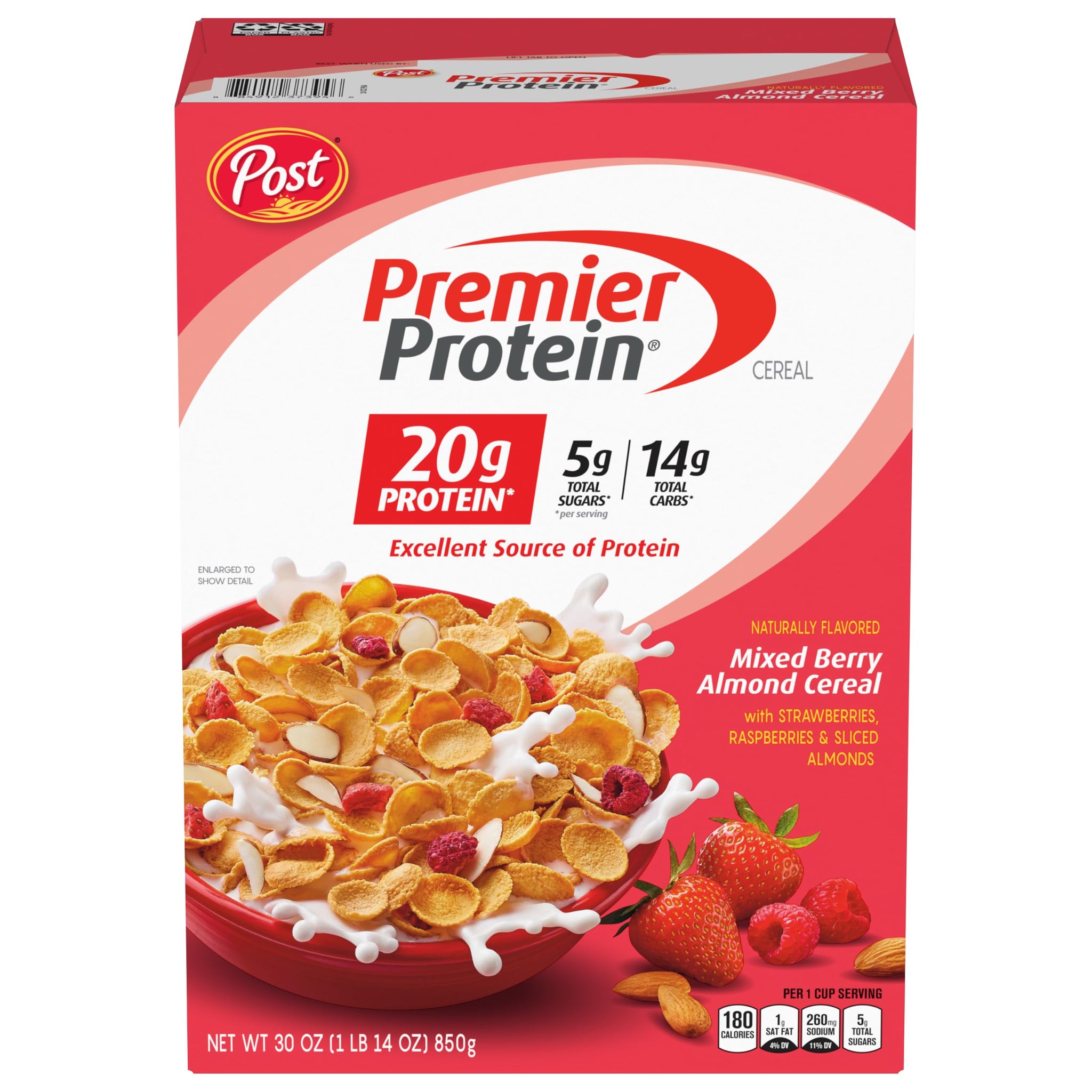 Premier Protein Mixed Berry Almond Breakfast Cereal, High-Protein Crunch with Real Fruit and Nuts, 30 oz Bag (1 Count)