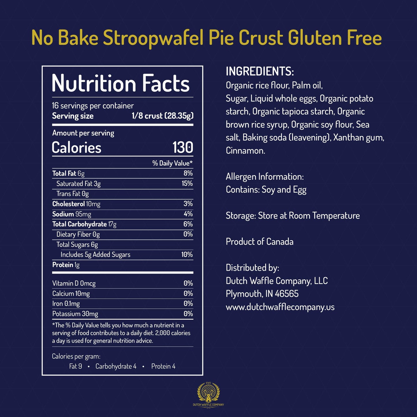Dutch Waffle Company Gluten-Free No Bake Stroopwafel Pie Crust Mix, 1 lb Pouch, Makes Two 9-Inch Pie Crusts, Caramel Cookie Crust