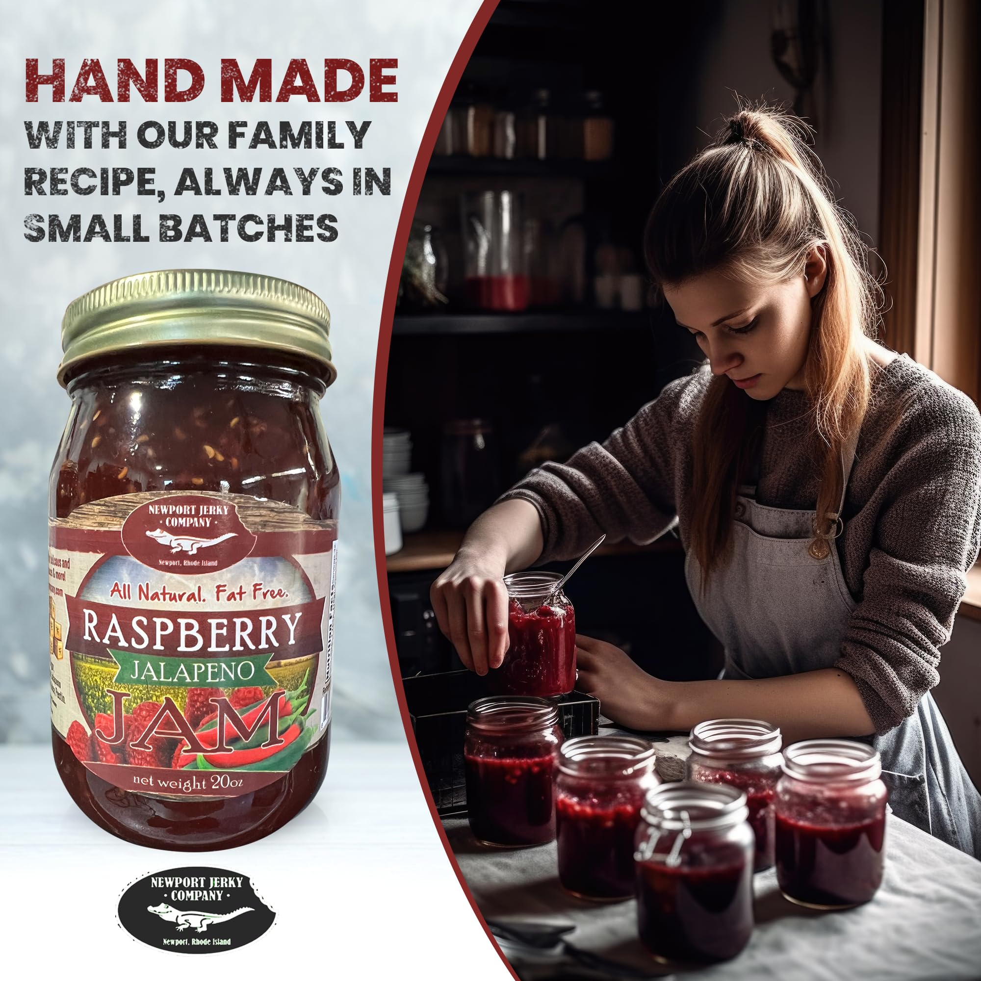 Newport Jerky Company All Natural Gourmet Raspberry Jalapeno Jam | Classic Spread for Burgers, Sandwiches, Toast, Cream Cheese, Charcuterie | Made in