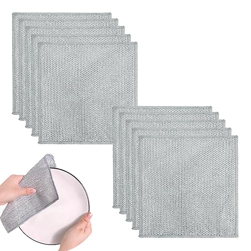 BoAn Multipurpose Wire Dishwashing Rags,Double Layer Metal Wire Dishcloth,Reusable Dish Washing Scrub for Home Kitchen Cooktop Sinks(10PCS)