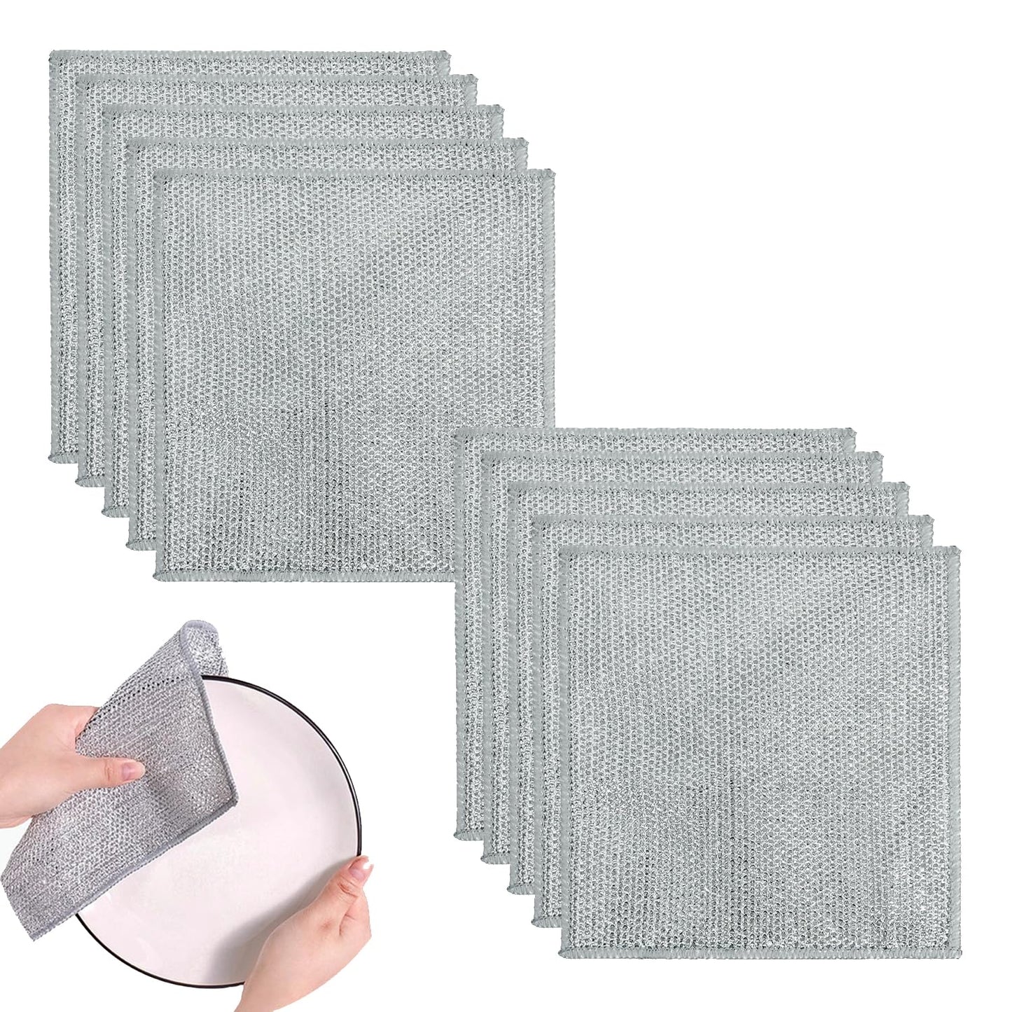 BoAn Multipurpose Wire Dishwashing Rags,Double Layer Metal Wire Dishcloth,Reusable Dish Washing Scrub for Home Kitchen Cooktop Sinks(10PCS)