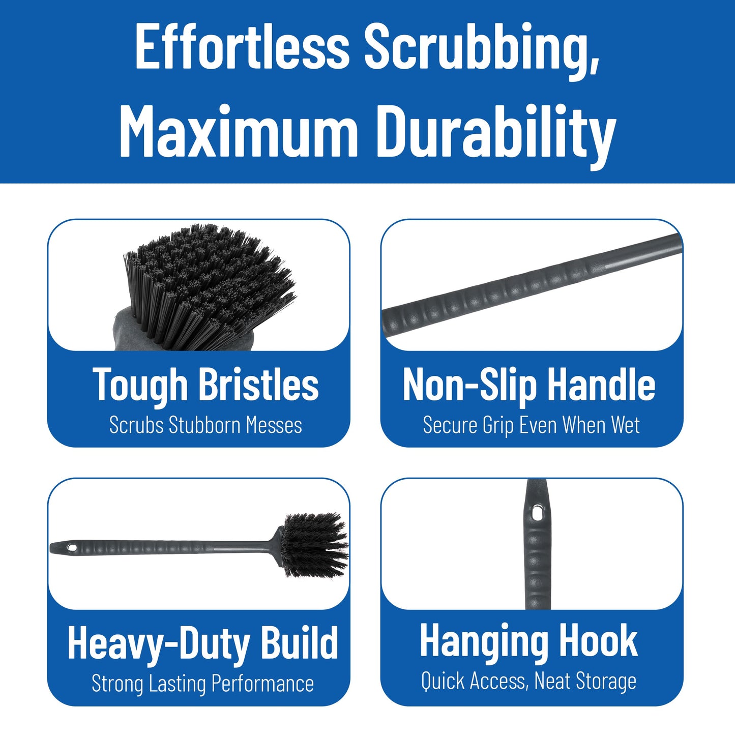 SPARTA 40501EC03 Plastic Large Scrub Brush, Kitchen Brush, Utility Brush With Long Handle For Cleaning, 20 Inches, Black