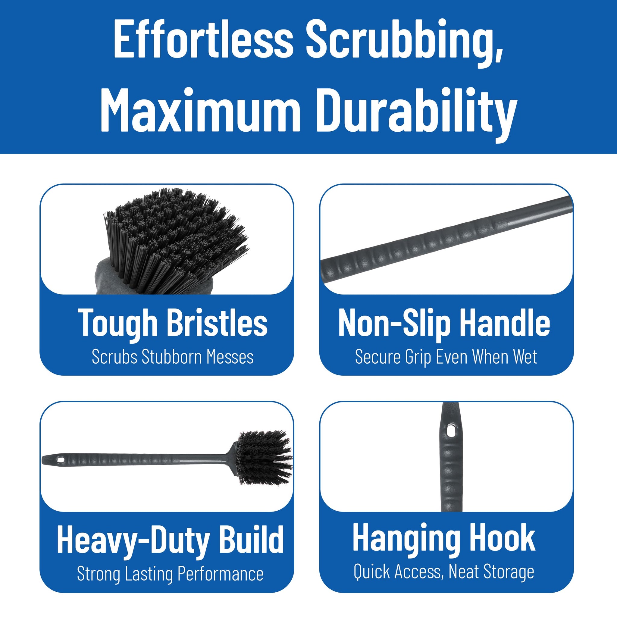 SPARTA 40501EC03 Plastic Large Scrub Brush, Kitchen Brush, Utility Brush With Long Handle For Cleaning, 20 Inches, Black